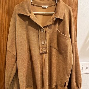 Casual Brown Button-Up Sweater
